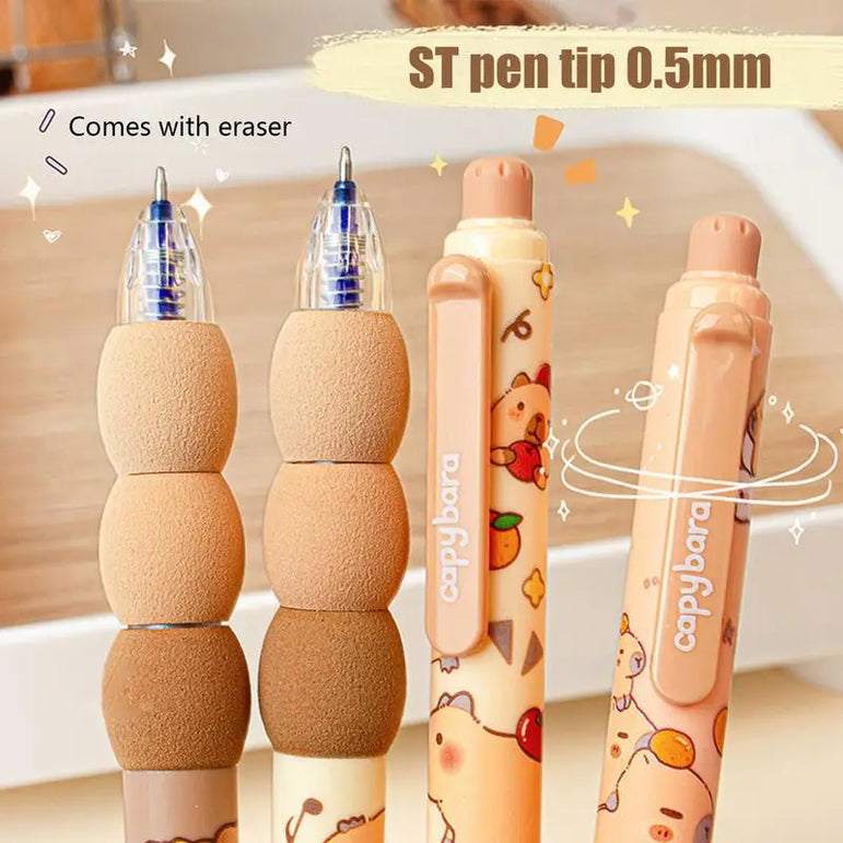4pcs Cartoon Capybara Gel Pen Set Retractable Erasable Pens 0.5mm Blue Ink Smooth Writing School Pen Office School Supplies