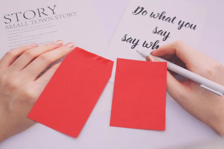 20pc Small 6x9cm Gule Stick Paper Letter Pocket Envelops for Cash Coin Mini Paper Envelopes Bag Small Business Supplies Red