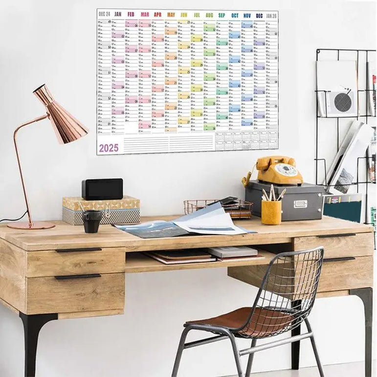 Full Year Wall Calendar 2025 365 Day Poster Calendar Wall Hanging Yearly Planner Thick Paper Calendar With Colored Stickers
