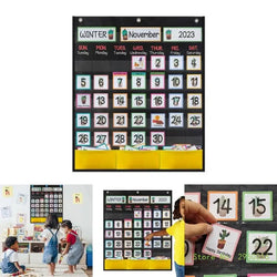 Calendar Pocket Chart for Kindergarten School Classroom with 89 Cards Monthly Calendar Pocket Chart for Kids Learning
