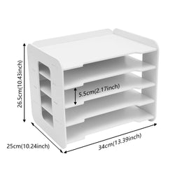 Wood File Organizer, 5 Trays Paper Sorter for Office Supplies Desk Organizer, Length 34cm/13.39in, White
