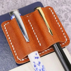 Pen Pencil Holder Double Pen Clip Vintage PU Traveling Notebook Pen Holder Anti Lost Pen Organizer For Pen Pencil