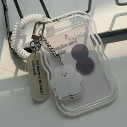 Transparent Card Holder Student Bus Campus Meal Card, 3-inch Polaroid Card Holder, Spring Pendant Keychain