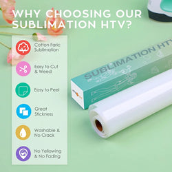 HTVRONT 12"X5ft Matte Sublimation HTV Vinyl for Light-Colored Shirts Clear Heat Transfer Vinyl for Sublimation Cotton Fabric