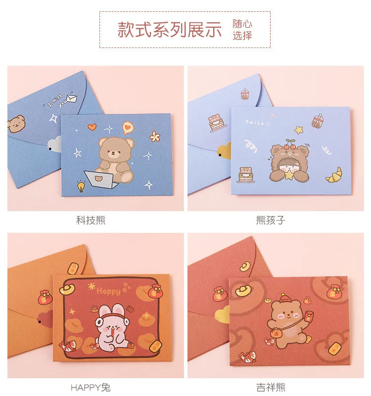 Bear Rabbit Blessing Thank Envelope Ins Cartoon Decoration Letter Paper 9 Styles Beautiful Cartoon Greeting Card New Year Gift