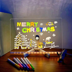 Acrylic Memo Board Dry Erase Board Bedside Lamp Notepad Message Board With 7 Colorful Pen LED Desktop Whiteboard For Kids