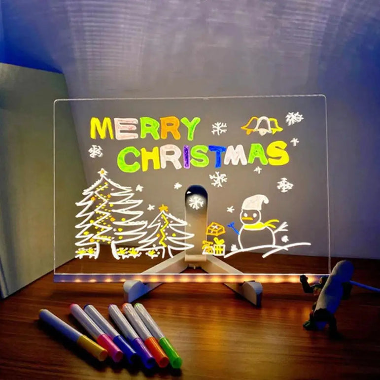 Acrylic Memo Board Dry Erase Board Bedside Lamp Notepad Message Board With 7 Colorful Pen LED Desktop Whiteboard For Kids