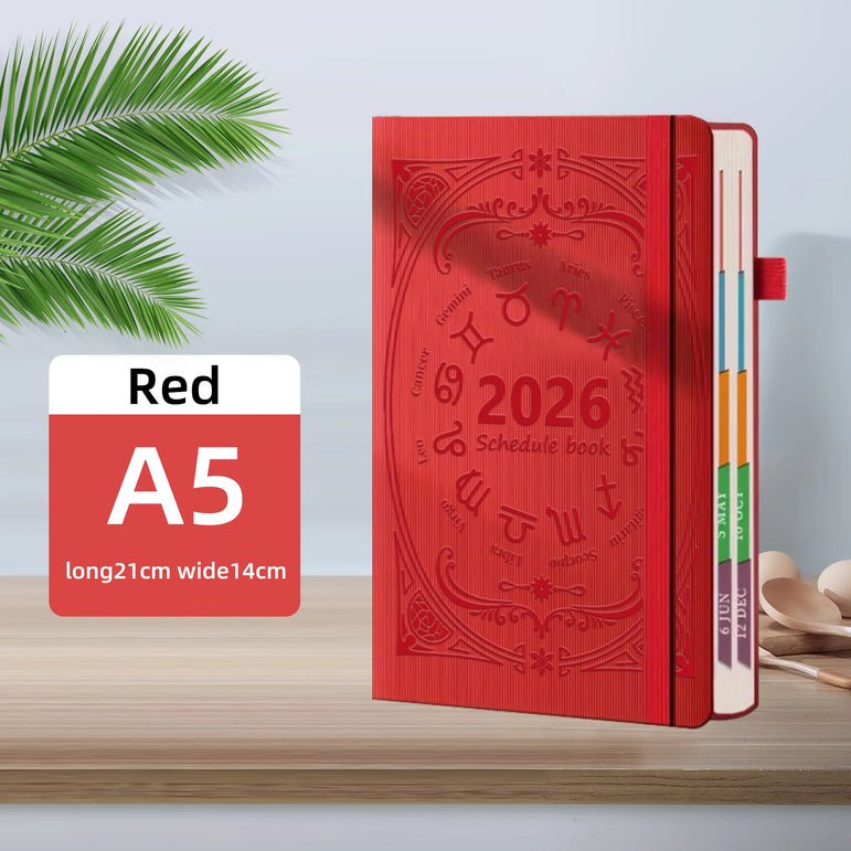 2026 Annual Plan Notebook A5 Texture PU Portable Calendar 400 Page Calendar Notebook Creative Daily Plan Calendar Reminder