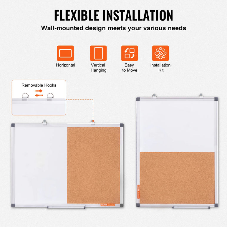 SucceBuy Whiteboard&Cork Board 2-in-1 Magnetic Dry Erase/with Linen Surface Bulletin Board for Wall Mount for School Home Office