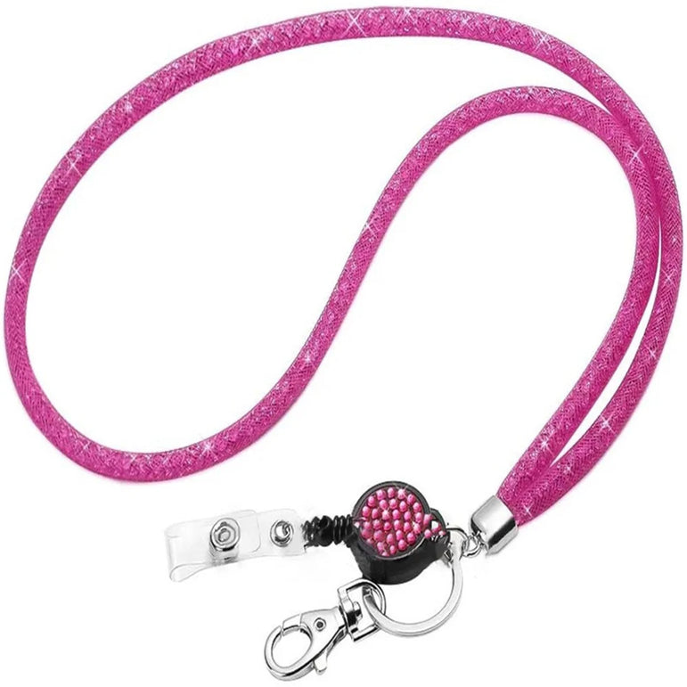 Retractable Rhinestone Lanyard Mobile Phone Case Hanging Neck Sling ID Card Holder Universal Keychain Office School Supplies