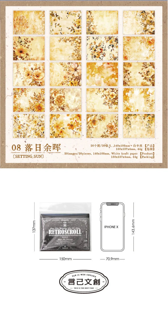 20pcs/lot Memo Pads Material Paper Renaissance Illustrated Scrolls Junk Journal diary Scrapbooking  Background Decoration Paper