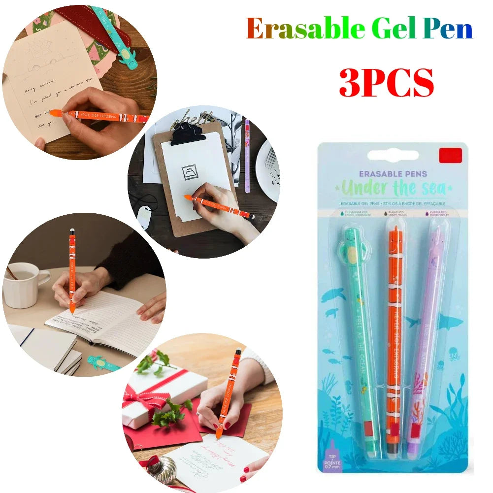 3PCS Erasable Gel Pen 0.7mm Tip Painting Writing Drawing Neutral Pen Fashionable Cute School Black Writing Pens Students Gift