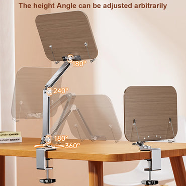 Book Stand for Reading Adjustable with 360° Rotating Base with Elastic Page Clip for Recipe Cookbooks Magazines Tablets Laptops