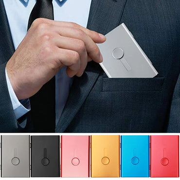Business Card Holder Hand Push Card Case Bank Card Membership Cards Package Metal Ultra Thin Business Card Box Organizer