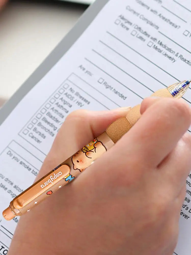 4Pcs Cute Cartoon Capybara Retractable Erasable Pens Cute Capybara Pens Nibs Blue Ink Writing Supplies Aesthetic Stationery