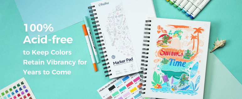 Ohuhu Double Sided Marker Pads Art Sketchbook Bleedproof Spiral Bound Sketching Book for Alcohol Markers Drawing Notebook School