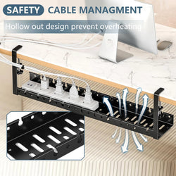 Under Desk Cable Management Tray Clamp Mounted Under Desk Cable Shelf Retractable Cable Storage Rack for Cords Wires Power Strip