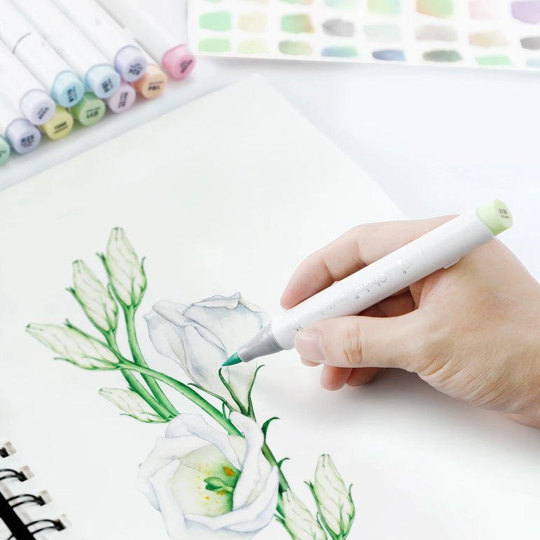 Ohuhu Honolulu New 48 Pastel Colors Marker Pen Set Alcohol Art Markers Blossoming Dual Tips Sketching Drawing School Art Supplie