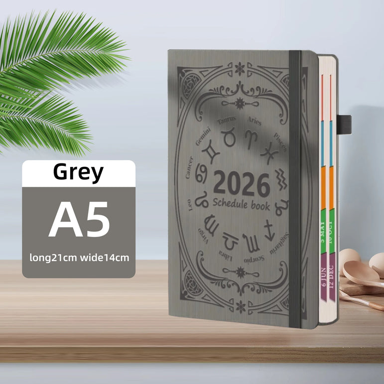 2026 Annual Plan Notebook A5 Texture PU Portable Calendar 400 Page Calendar Notebook Creative Daily Plan Calendar Reminder