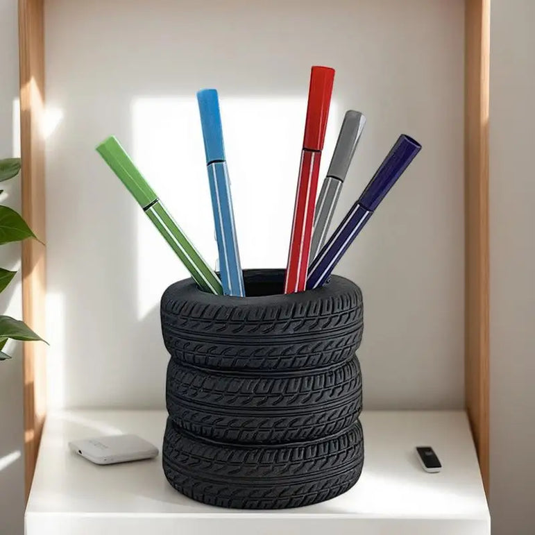 Desk Pencil Holder Organizer Tire-Shaped Desk Pen Holder Makeup Brush Holder Pen Pencil Holder Decorative Pencil Storage