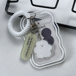 Transparent Card Holder Student Bus Campus Meal Card, 3-inch Polaroid Card Holder, Spring Pendant Keychain