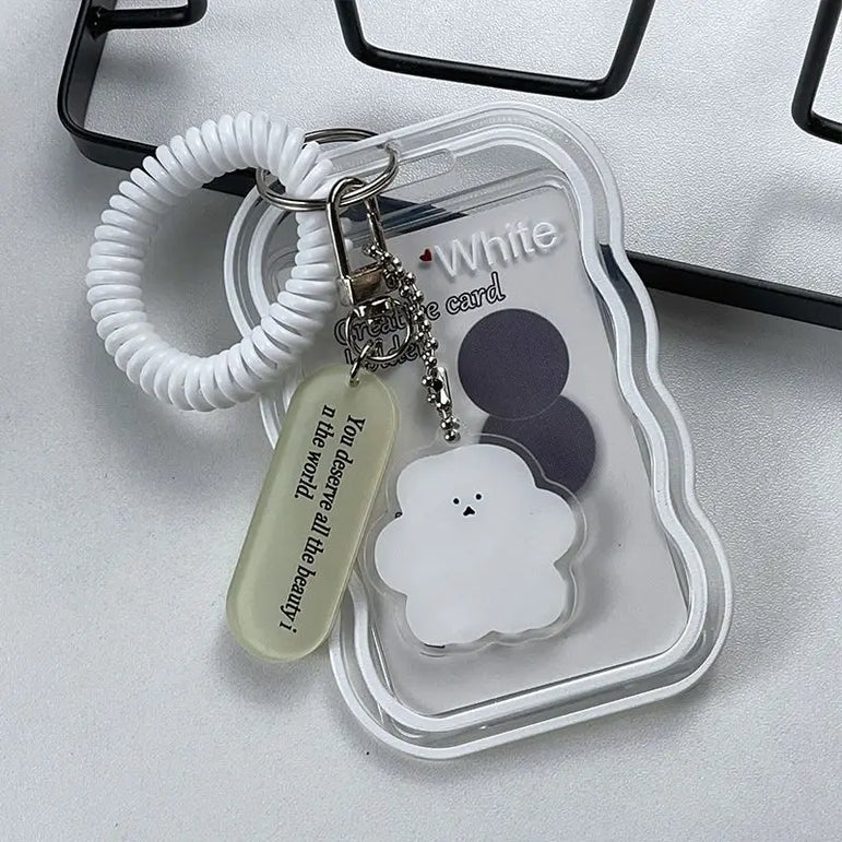 Transparent Card Holder Student Bus Campus Meal Card, 3-inch Polaroid Card Holder, Spring Pendant Keychain