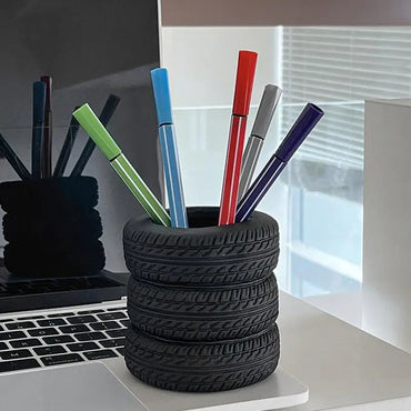 Desk Pencil Holder Organizer Tire-Shaped Desk Pen Holder Makeup Brush Holder Pen Pencil Holder Decorative Pencil Storage