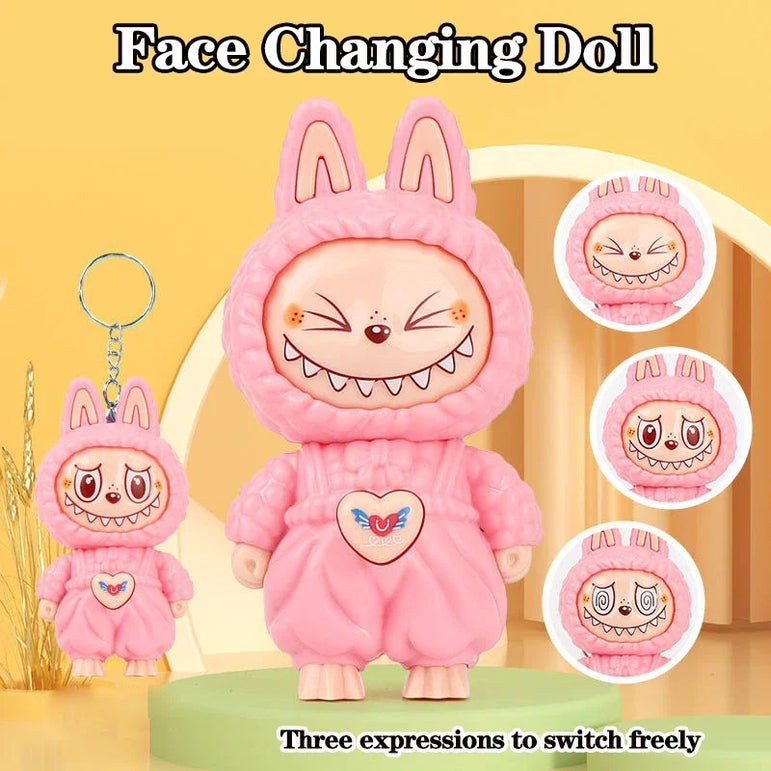 Press Face Changing Doll Toy Pendant Creative Cartoon Keychain Decompression Cute Face Changing Game Car Keychain Desktop Decor