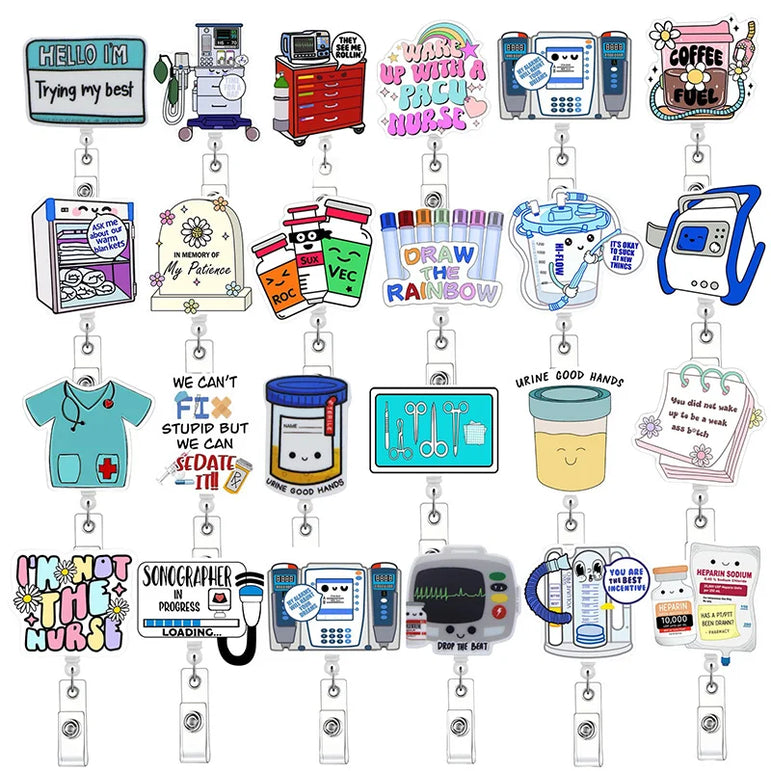 Newest Glitter Acrylic Medical Appliances Hospital Badge Reel Retractable ID Badge Holder With Ordinary Clip Name Holder
