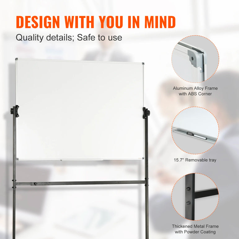 SucceBuy Rolling Magnetic Whiteboard Double-Sided Mobile Whiteboard 360° Reversible Adjustable Height Dry Erase Board for School