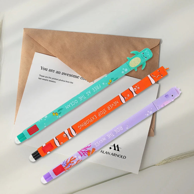 3PCS Erasable Gel Pen 0.7mm Tip Painting Writing Drawing Neutral Pen Fashionable Cute School Black Writing Pens Students Gift