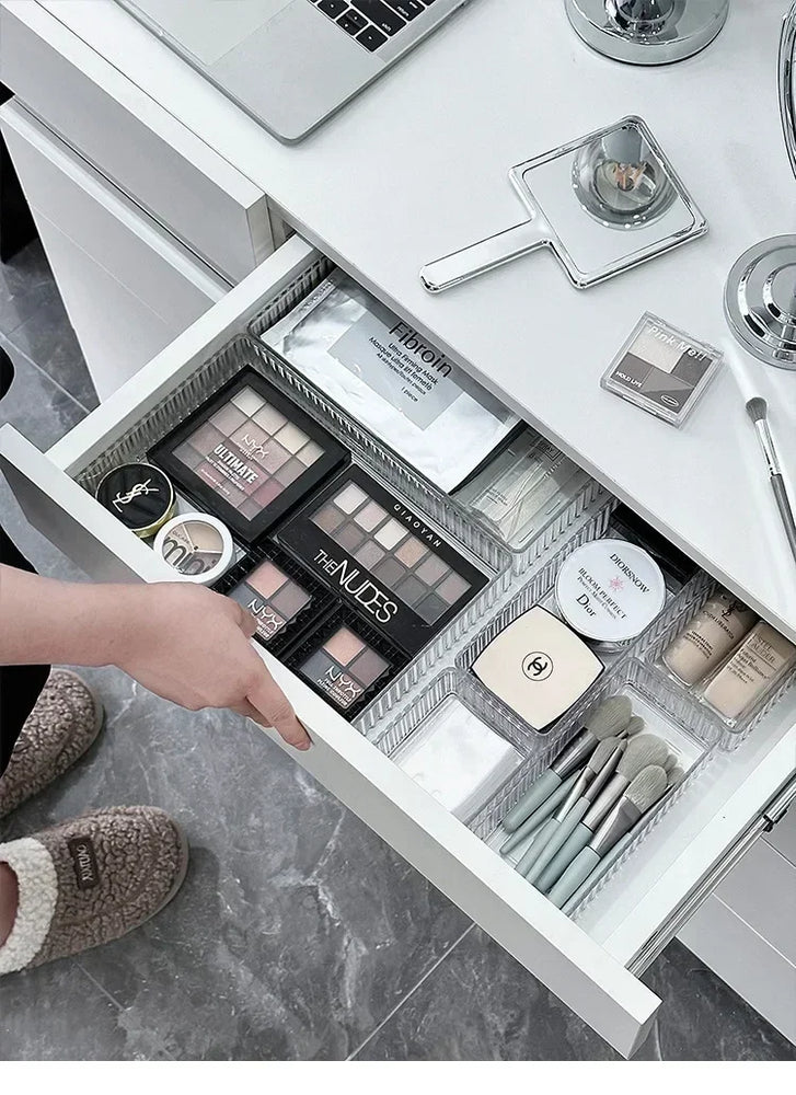 Unlimited Desk Drawer Organizers Set Plastic Bathroom Storage Makeup Organizer Clear Transparent Storage Box Bins