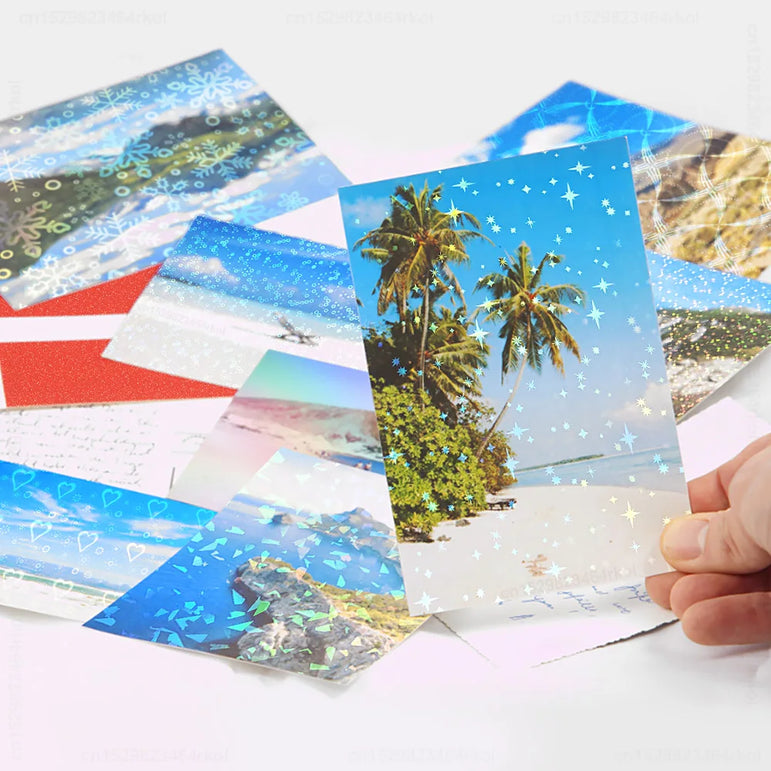 50 Sheets Glitter Cold Lminated Film Overlay Photo Paper Card DIY A4 Size Cold Laminating Sheet Waterproof Transparent Paper