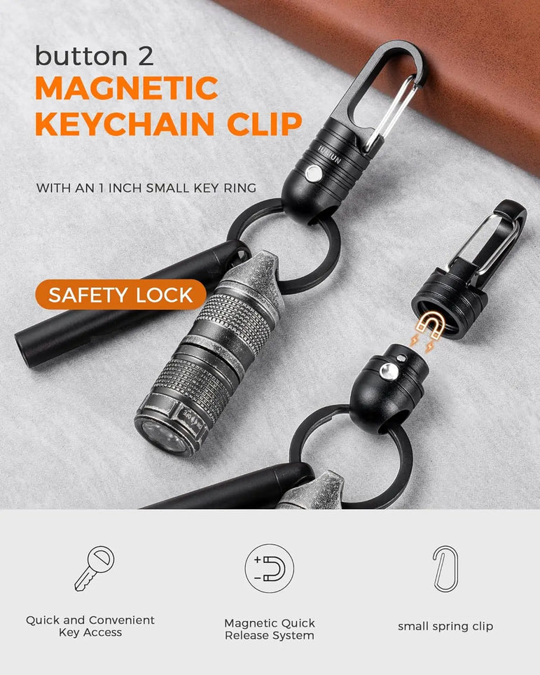 Magnetic Quick Release Keychain with Spring Key Clip and Key Ring-2 Button Lock System