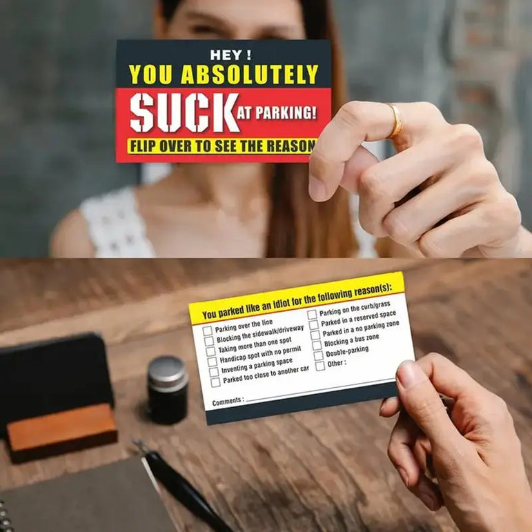 50Pcs Bad Parking Cards You Parked Like An Idiot Cards Bad Parking Cards Funny Parking Violation Bad Cards Multiple Reason