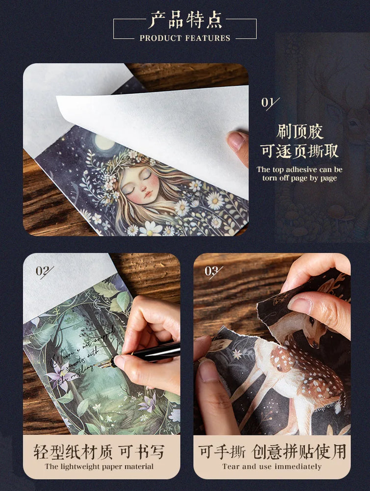 30pcs/lot Memo Pads Material Paper Night Forest Junk Journal Scrapbooking Cards Retro Background Decoration Paper