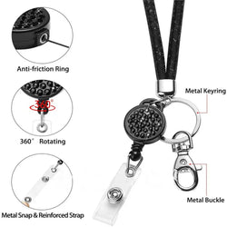 Retractable Rhinestone Lanyard Mobile Phone Case Hanging Neck Sling ID Card Holder Universal Keychain Office School Supplies