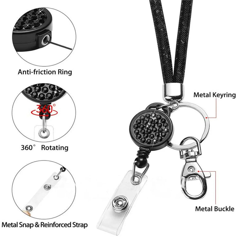 Retractable Rhinestone Lanyard Mobile Phone Case Hanging Neck Sling ID Card Holder Universal Keychain Office School Supplies