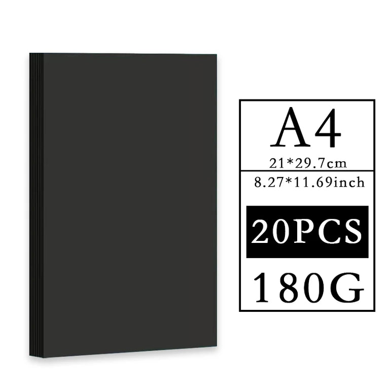 A4 180G200G300G 20/50PCS Black Cardboard Paper Handmade Card Paper DIY PackageThick Watercolor Painting Origami Crafts Pack