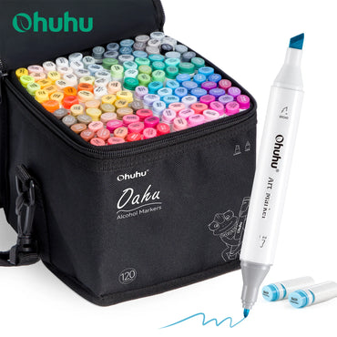 Ohuhu Oahu 120 Colors Marker Pen Set Alcohol Art Markers Dual Tips Felt Pen Sketching Drawing Graffiti Manga School Art Supplies