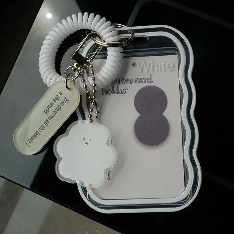 Transparent Card Holder Student Bus Campus Meal Card, 3-inch Polaroid Card Holder, Spring Pendant Keychain