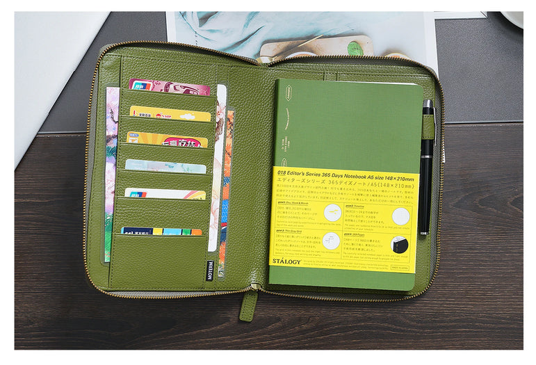 Moterm Genuine Pebbled Grain Leather A5 Zip Cover with Top Pocket Cowhide Planner Zipper Notebook Organizer Agenda Journal Diary