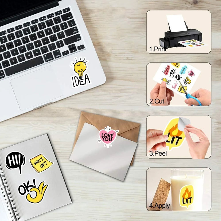 30 Sheets A4 Glossy White Vinyl Sticker Paper Self-Adhesive Waterproof for Inkjet Printer DIY Crafts Labels & Decals