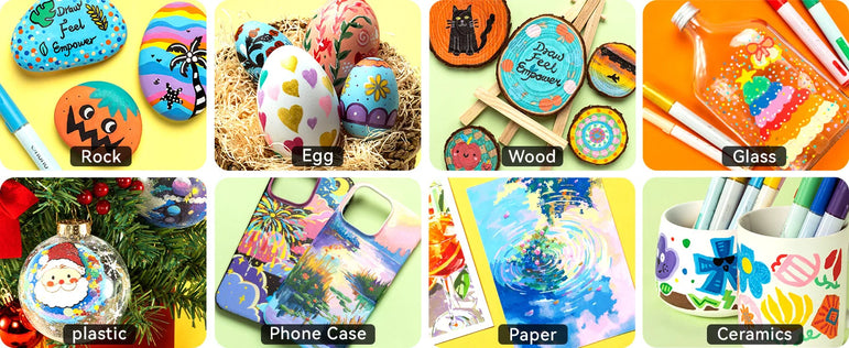 Ohuhu Acrylic Paint Markers 48 Paint Pens Reversible Tip Acrylic Markers Waterproof for Rock Painting Easter Egg Wood Plastic