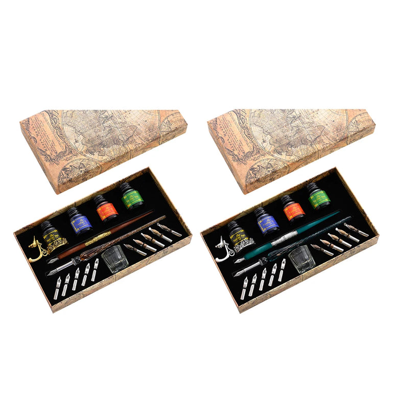 European Dip Pen Fountain Retro Starry Sky Glass Ink Calligraphy Student Writing Exquisite Stationery Dip Pen Sets Gift