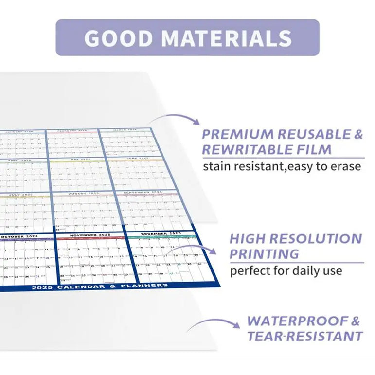 2025 Erasable Large Wall Calendar Double-sided Dry and Wet Erasable 12-month Annual Yearly Calendar for Work planner Schedule