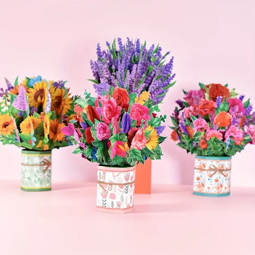 1pc Pop Up Cards 3D Paper Flowers Bouquet Greeting Cards Sunflower for Women Boss Best Friends Mother