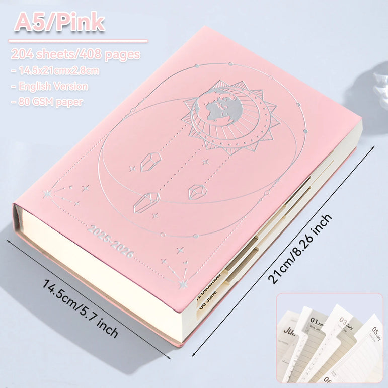 July 2025-June 2026 Planner Notebook English Agenda  A5 PU Leather Cover School Agenda Plan Weekly Monthly Diary Organizer