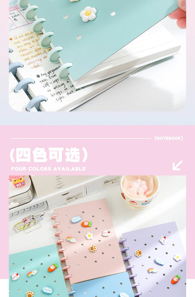 1 Piece of A5 Detachable Mushroom Button Loose-Leaf Book, Creative DIY Thickeneded Foam Pp Cover, 8.2*5.6inch, 100g Thickeneded Paper, 90 Pieces Of/180 Pages with Horizontal Lines, Ladies' Diary, for Gifts, Work, Office and S