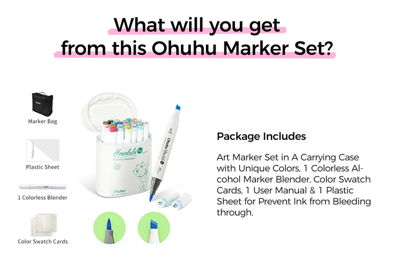 Ohuhu Honolulu Plus 36 Colors Alcohol Markers Double Tipped Art Marker Set Refillable Marker Pen Coloring Illustrations Drawing
